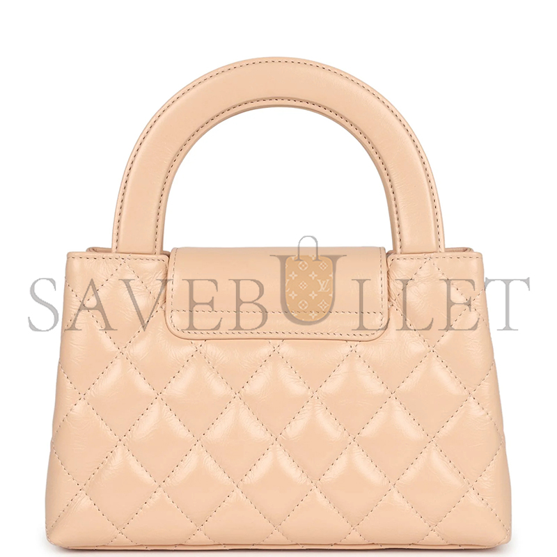 CHANEL KELLY SHOPPER BEIGE SHINY AGED CALFSKIN BRUSHED GOLD HARDWARE AS4416 (19*13*7cm)